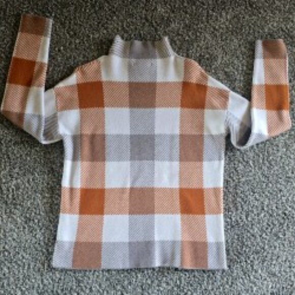 Tahari Mock Neck Plaid Sweater Neutral Colors Large - Picture 2 of 4